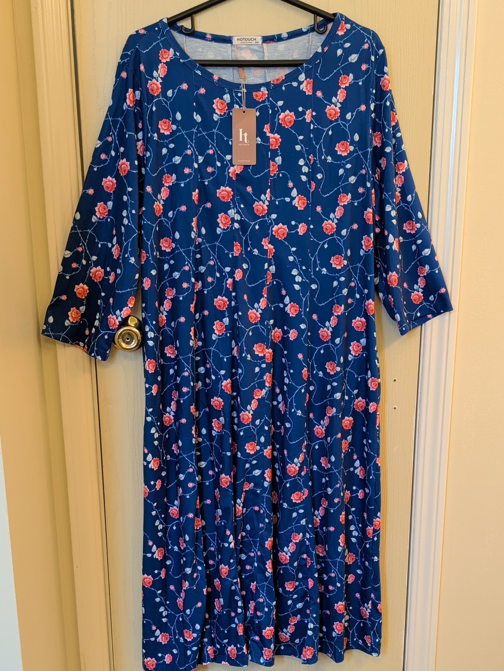 Hotouch Blue Floral A-Line Flare Midi Dress | Pink Rose Print | Size 3XL | NWT